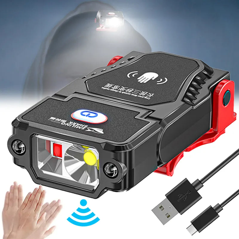 Mini Sensor LED Headlamp Adjustable Angle Hat Cap Clip Lights Waterproof USB Rechargeable Lamp Outdoor Camping Fishing Headlight-WAYBIKER