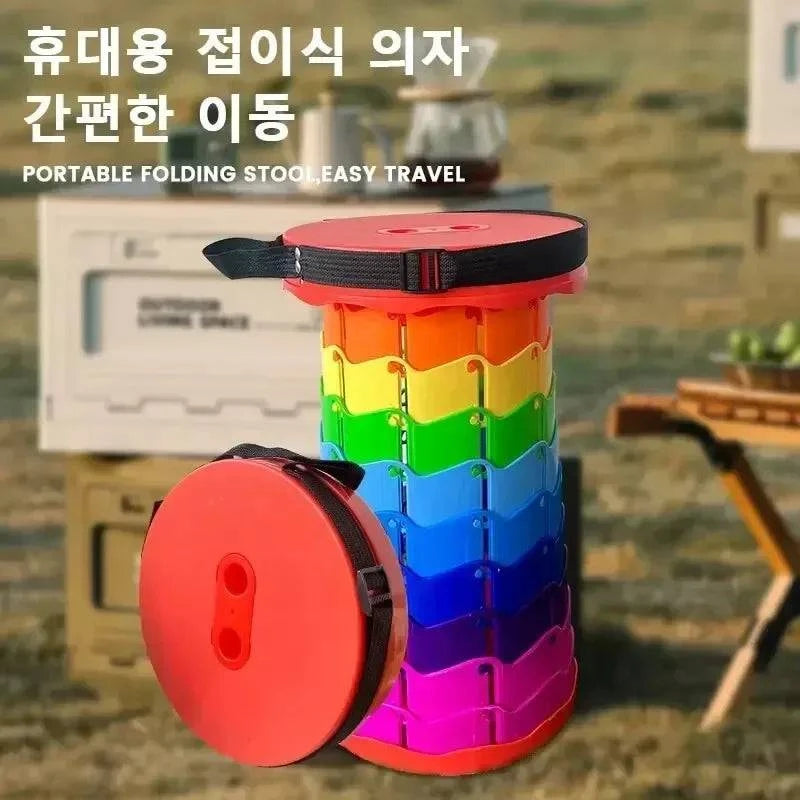 Folding Telescopic Stool Storage Stool Outdoor Travel Folding Stool Adjustable Plastic Fishing Stool Rainbow Telescopic Stool-WAYBIKER