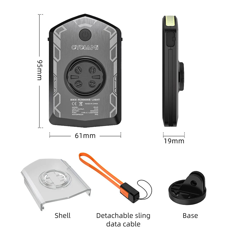 CYCLAMI RVL01 Bicycle Headlight Daytime Front Light 5000mAh Bike Safety Visibility Cycling Light for Garmin XOSS IGS Charging