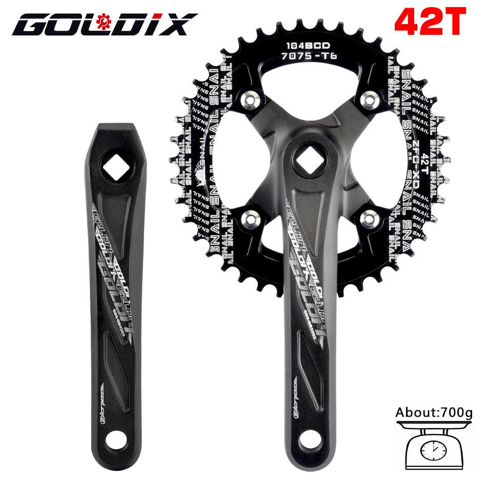 GOLDIX Square Hole Bicycle Crankset Aluminum Alloy MTB Crank 170/175mm Length Narrow Wide Teeth 104BCD 32/34/36/38/40/42T-WAYBIKER