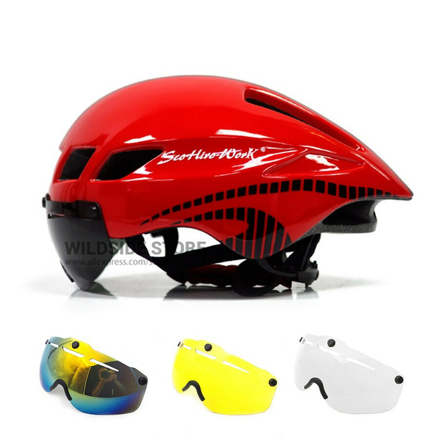 New Bicycle Helmet With Glasses 4 Lens Colors Ultralight MTB Road Bike Helmet 57-61cm Adults Goggleses Casco Ciclismo Black Blue-WAYBIKER