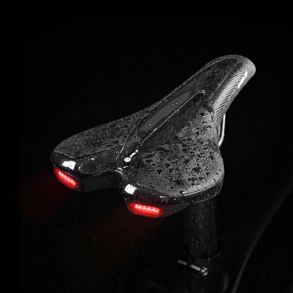Road Bike Saddle MTB Bicycle Seat With Warning Taillight USB Charging Mountain Cycling Racing PU Breathable Soft Seat Cushion-WAYBIKER