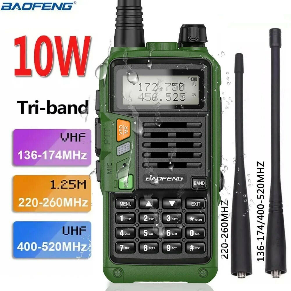 BaoFeng UV-S9 Plus 10W Tri-Band 16km VHF UHF Waterproof 136-174Mhz/220-260Mhz/400-520Mhz Long Range Ham Radio Walkie Talkie-WAYBIKER