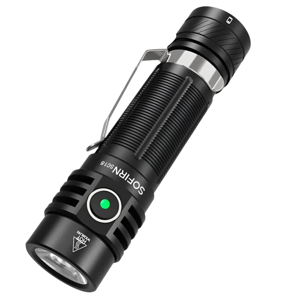 Sofirn SC18 1800lm EDC Flashlight USB C Rechargeable SST40 LED 18650 Torch TIR Optics Lens Lantern with Power Indicator-WAYBIKER