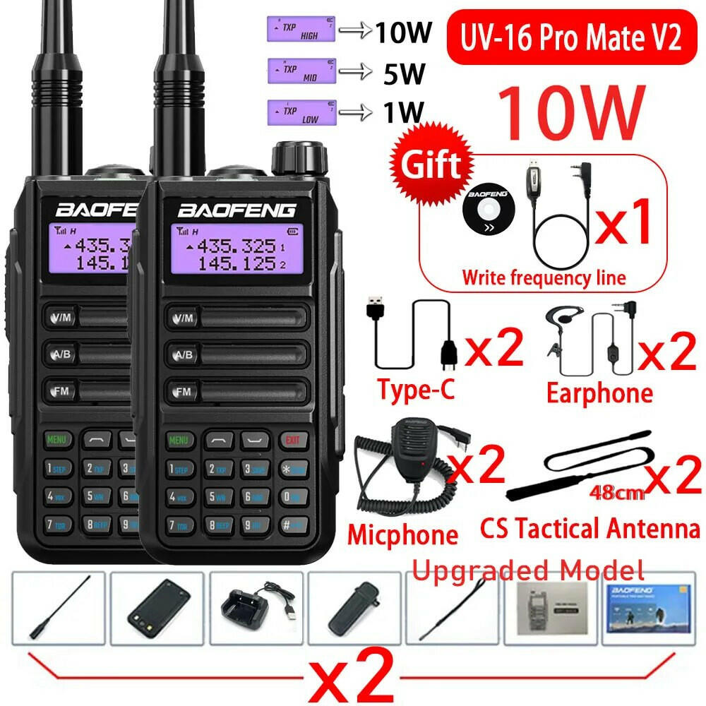 2Pack Baofeng UV16 Pro V2 Walkie Talkie 10W VHF UHF Dual Band Two Way CB Ham Radio UV-16 Portable Radio Transceiver UV5R UV10R-WAYBIKER
