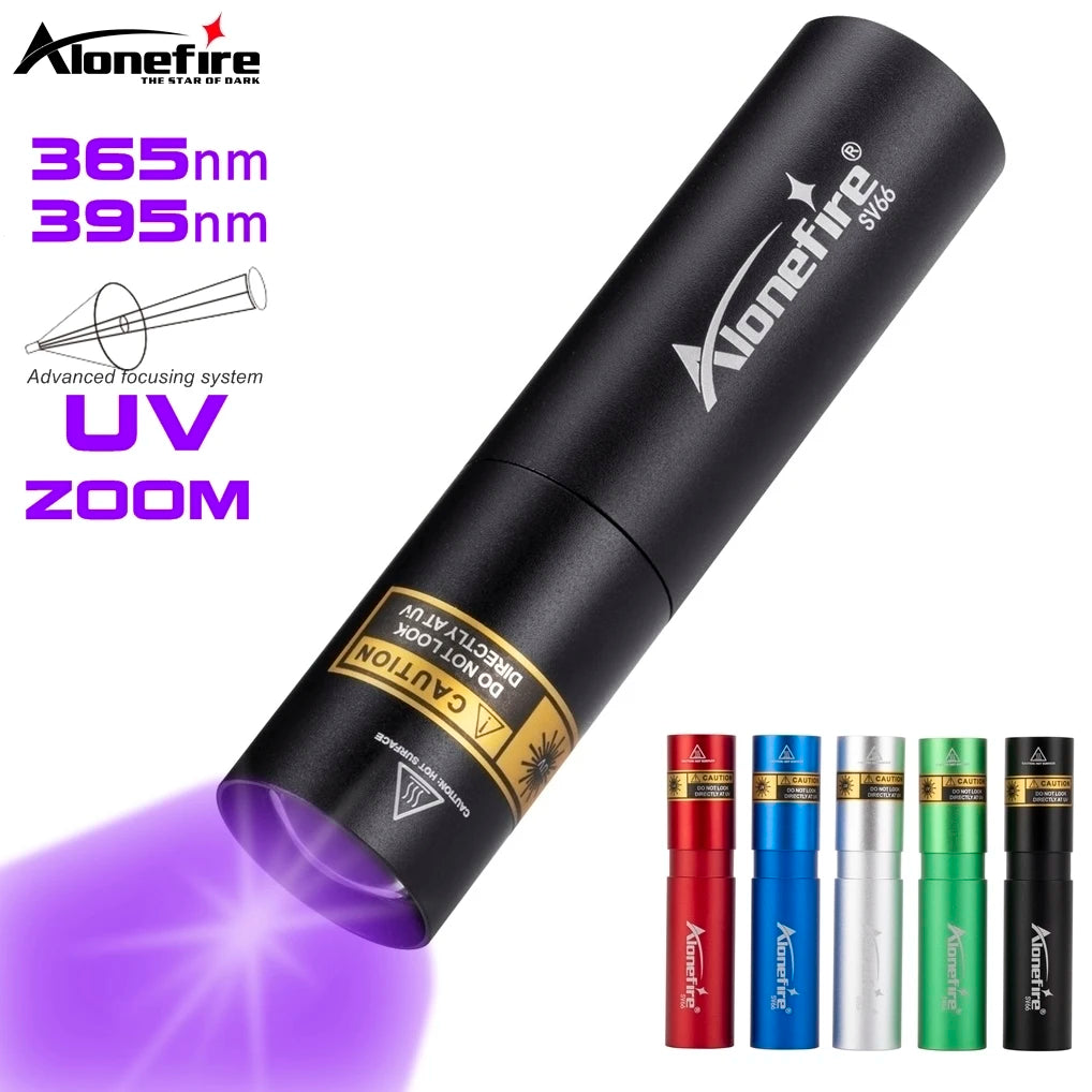 Zoom 3W 395/365nm UV Flashlight USB Rechargeable Torch Pets Urine Cat Tinea Money Ore Scorpion Invisible Ink Marker Check Light