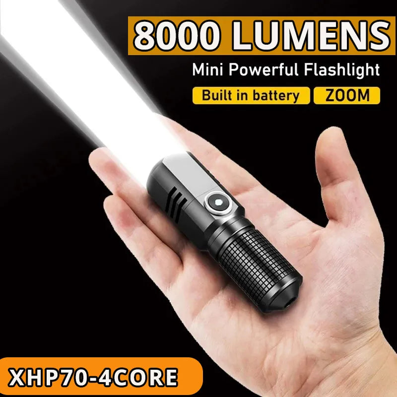 Super Bright MINI XHP50 LED Flashlight USB Torch Rechargeable Zoom Fishing Lantern Powerful 3 Lighting Mode Camping Lamp-WAYBIKER