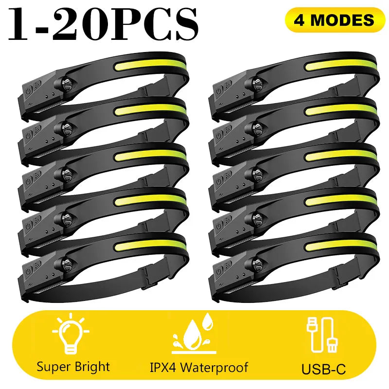 LED Induction Headlamp USB Rechargable Headlight Flashlight 18650 Built-in Battery Head Torch Outdoor Camping Fishing Lantern-WAYBIKER