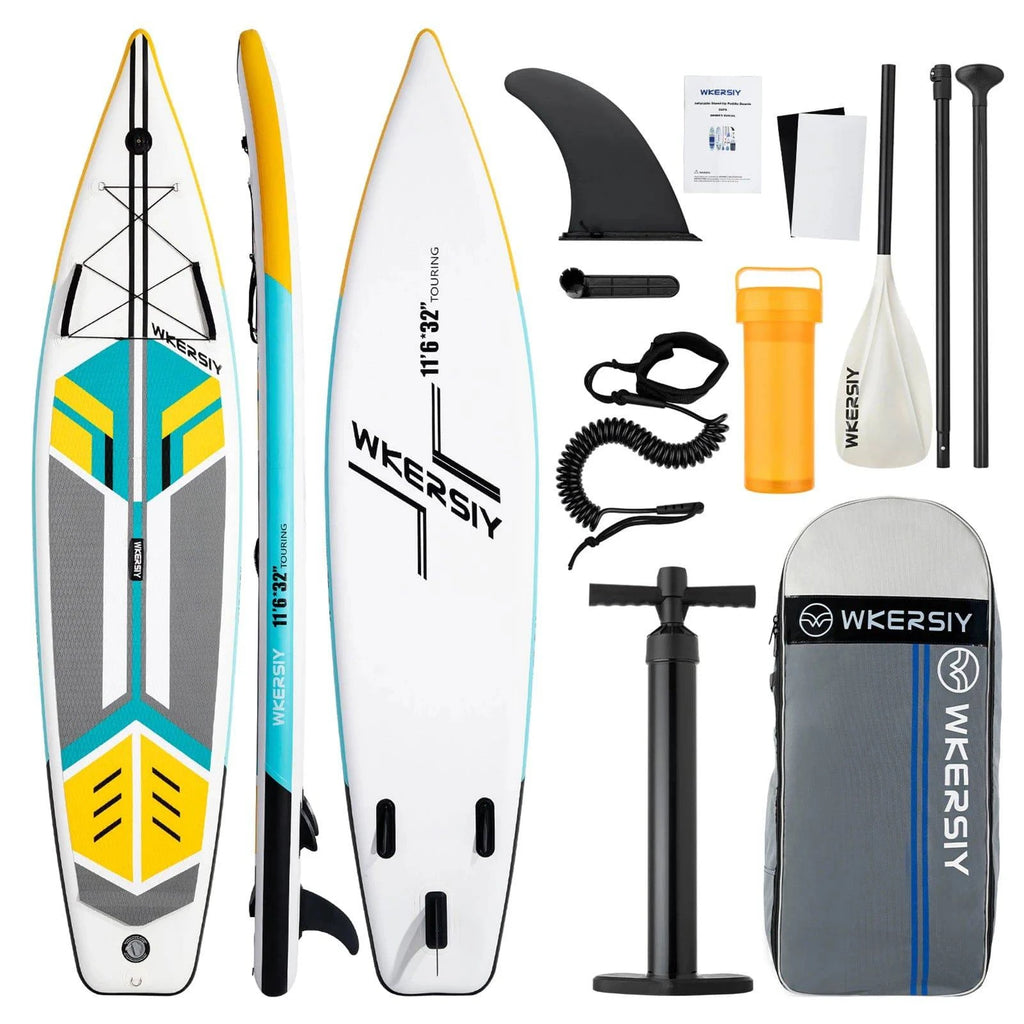 Inflatable Stand Up Paddleboard SUP Board 6 Inch Thick Surfboard Surf Set with Surf Fin Coiled Leash Inflator Pump Carry Bag-WAYBIKER