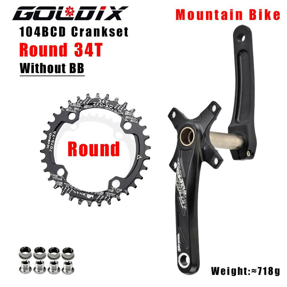 GOLDIX 104BCD Wide & Narrow Tooth Mountain Bike Parts Crankset 170/175mm Cranks Round/Oval Chainrings 32T/34T/36T/38T MTB