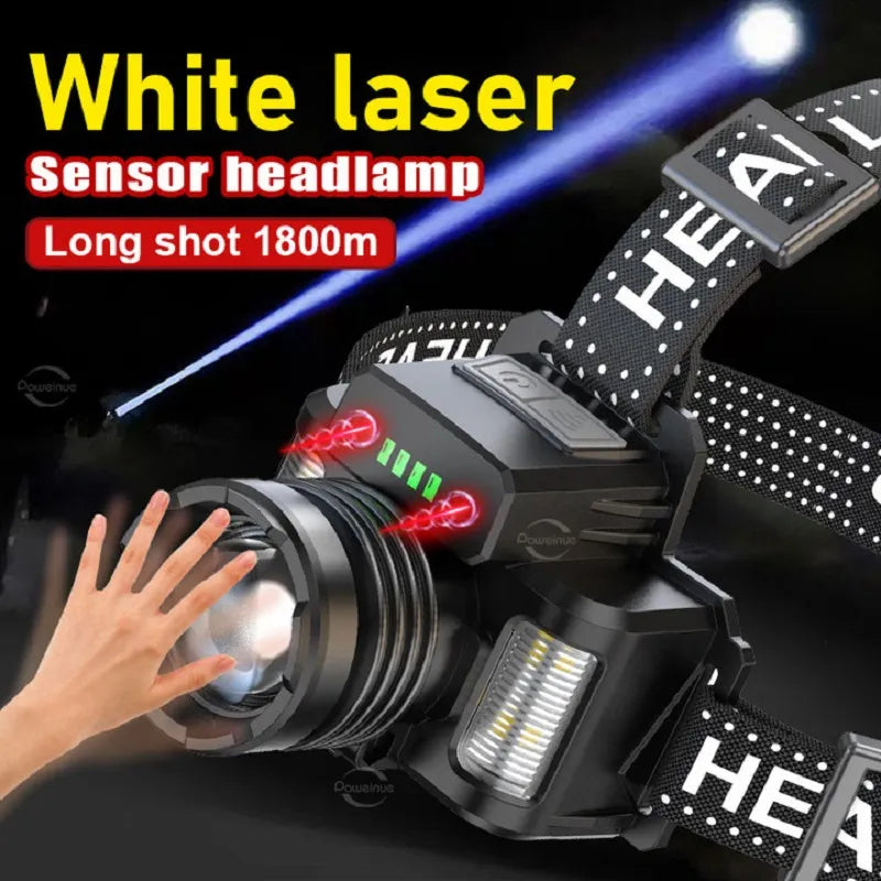 Strong Light Long Range Headlamp Built-in Battery Type-C Rechargeable Induction Headlight Super Bright Zoom Miner's Lamp Fishing-WAYBIKER