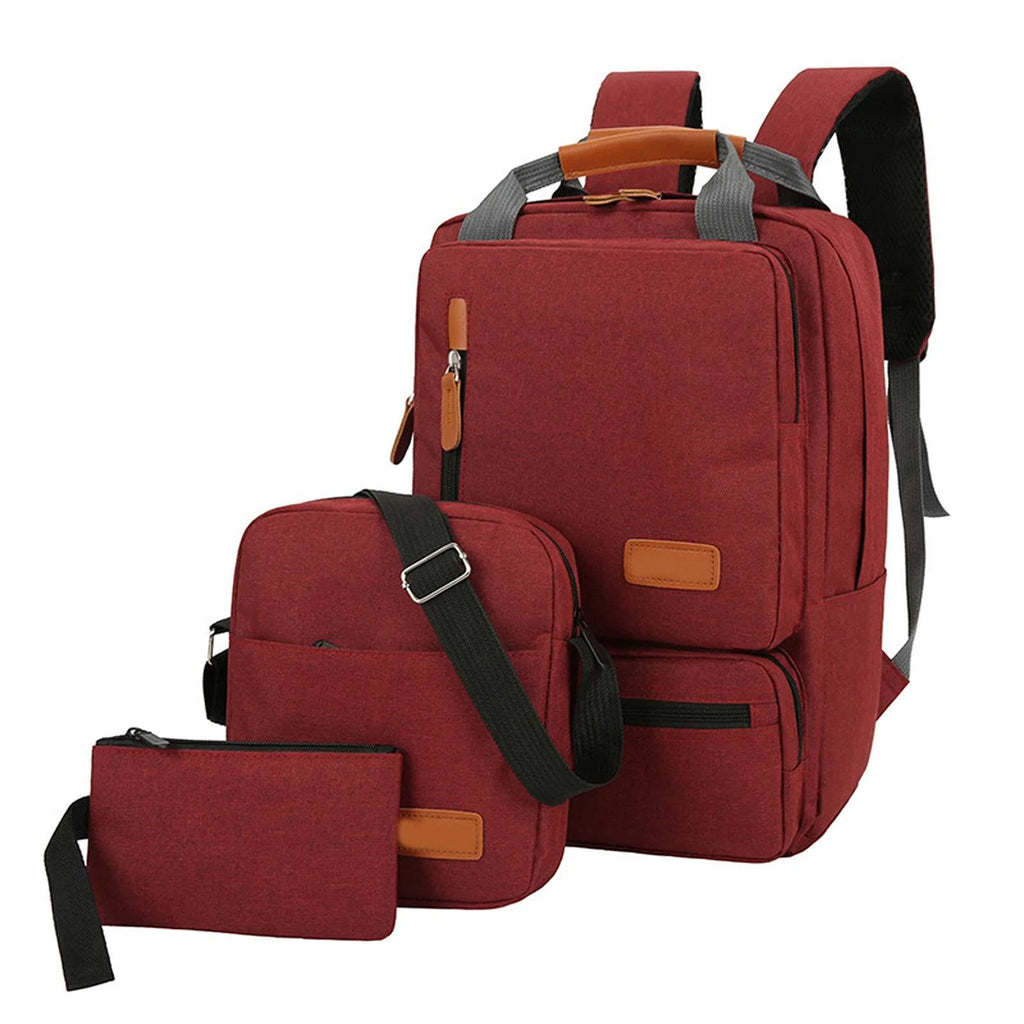 3pcs Backpack Set Women Men Laptop Backpack Shoulder Bag Small Pocket for Travel School Business Work College Fits Up to 14.5in-WAYBIKER