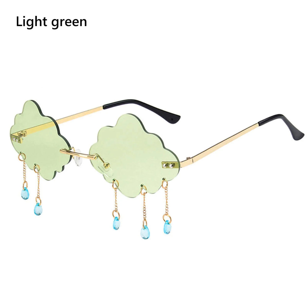 Fashion UV400 Clouds Sunglasses Tassel Steampunk Sunglasses Rimless Sunglasses Shades Metal Temples Sunglasses-WAYBIKER