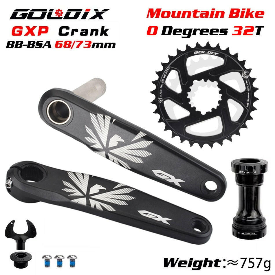 GOLDIX GX Bicycle Crankset 170/175mm Crank Install Directly GXP 0mm Offset Chainring 30/32/34/36/38T Mountain Bike Crankset-WAYBIKER