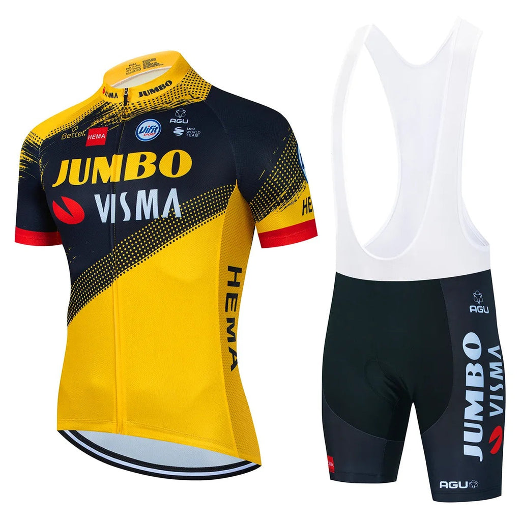 2023 Team JUMBO VISMA Cycling Jersey Set 19D Bike Shorts Set MTB Ropa Ciclismo Mens Short Sleeve Bicycle Shirts Maillot Clothing-WAYBIKER