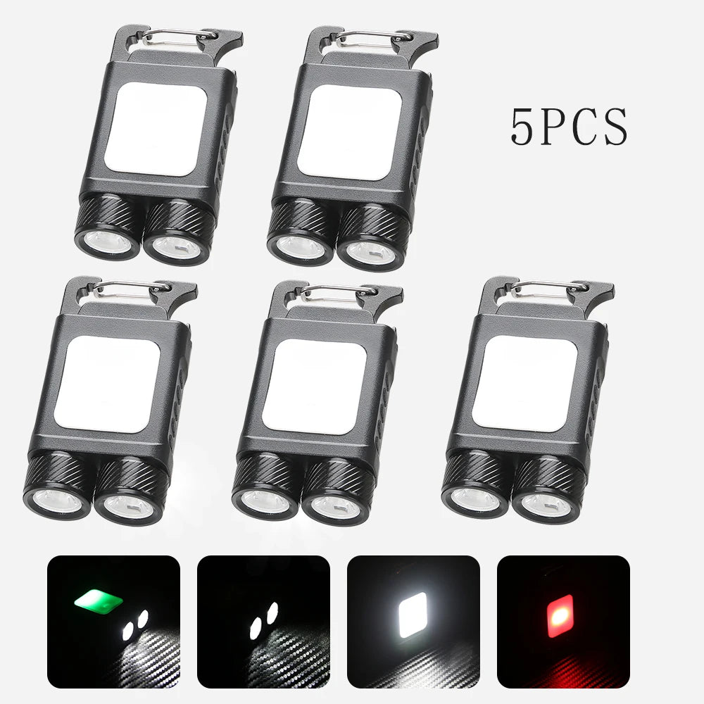 Multifunctional Mini Keychain Flashlight Back Magnet 6 Lighting Modes USB Charging Portable Torch Outdoor Camping Work Lantern-WAYBIKER