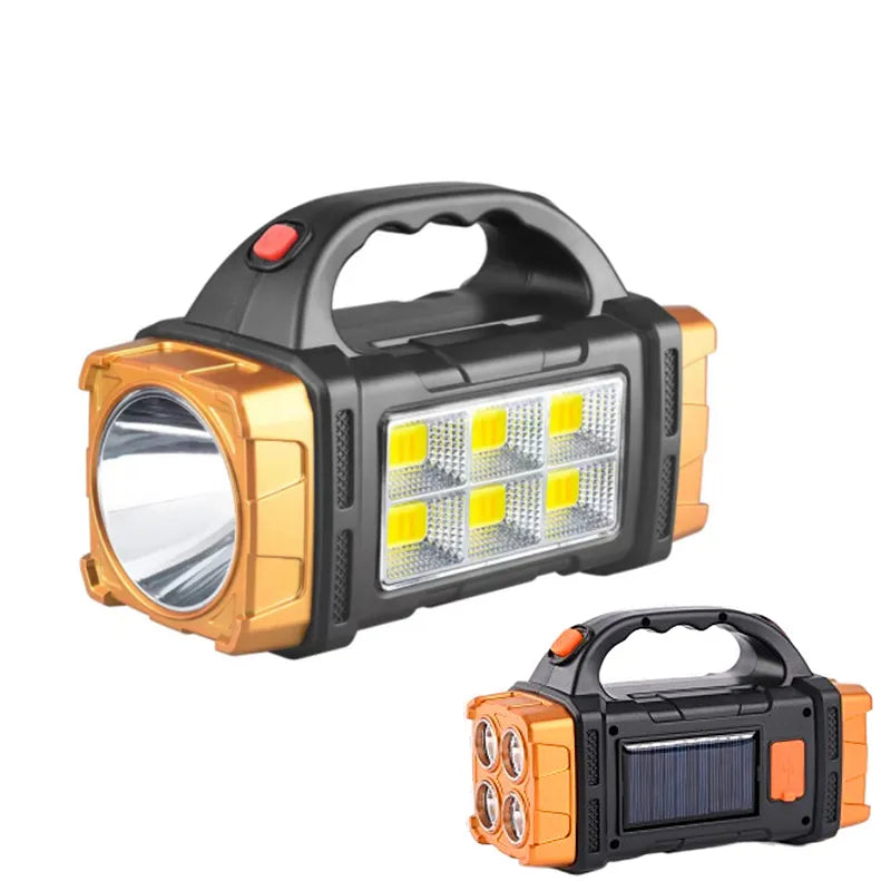 Super Bright Solar LED Flashlight With COB Work Lights Portable Emergency Spotlight Power Bank 4 Modes Outdoor Solar Torch Light-WAYBIKER
