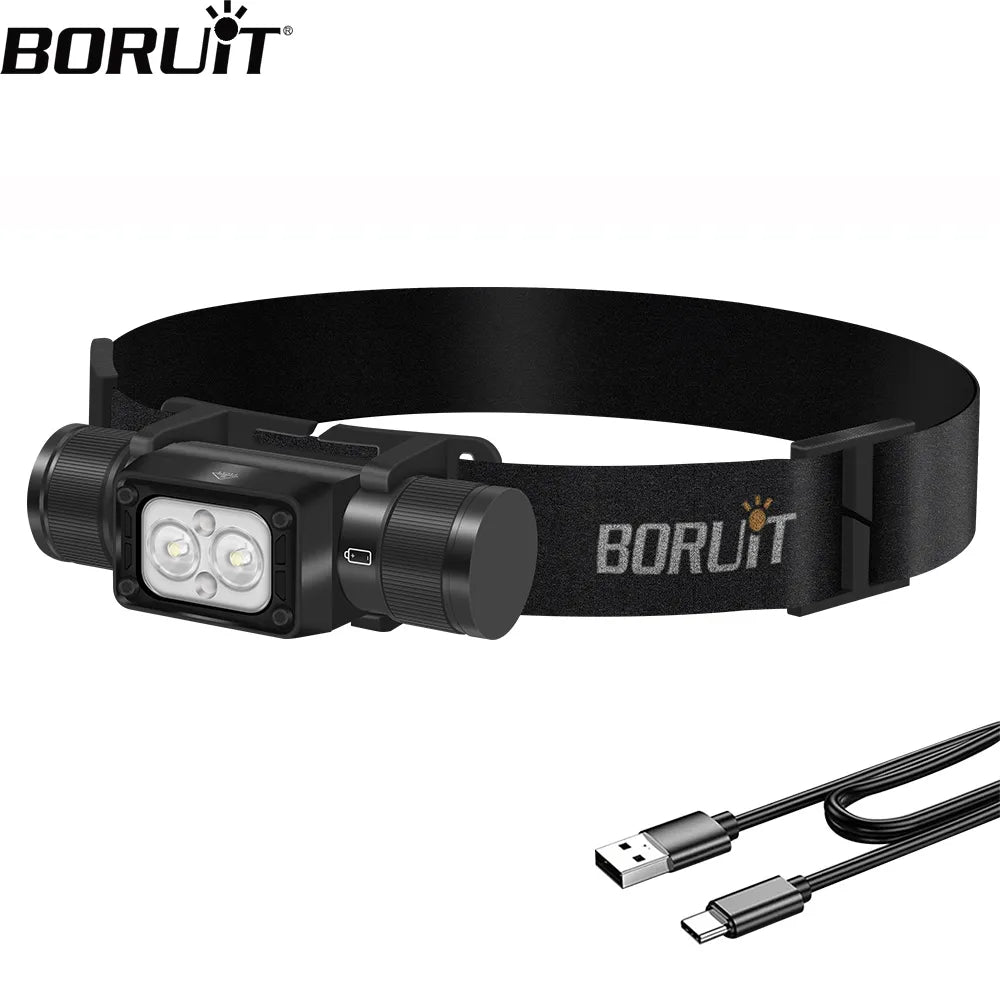 BORUiT HP340 Powerful LED Headlamp Type-C Rechargesble Headlight Waterproof Camping Fishing Head Torch Emergency 18650 Lantern-WAYBIKER