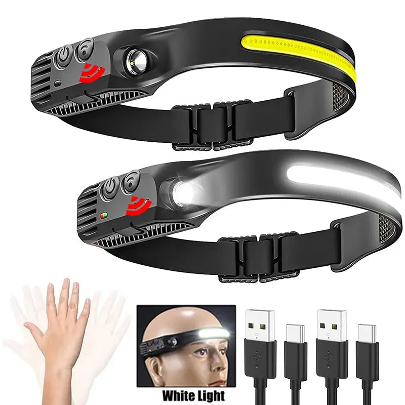 LED Sensor Headlamp 5 Lighting Modes Built-in Battery USB Rechargeable Headlight Led Head Torch Camping Fishing Searchlight Lamp-WAYBIKER