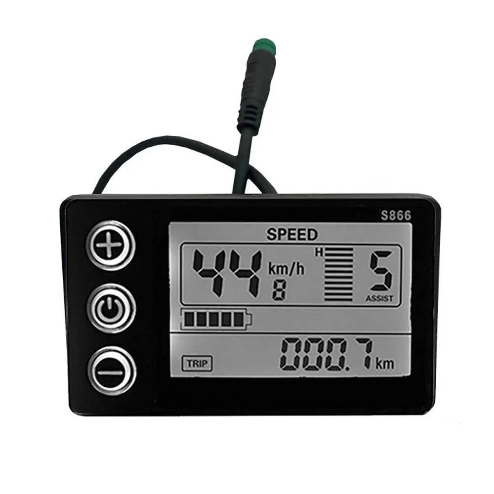 S866 Electric Bike LCD Display 24V 36V 48V E-Bike Electric Scooter Display Meter Control Panel with Waterproof Plug-WAYBIKER
