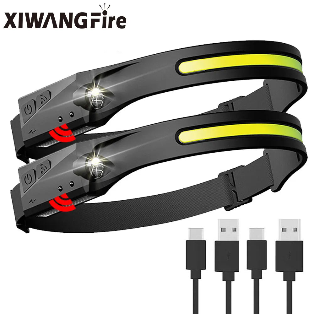 LED Induction Headlamp COB Headlight Built-in 1200mAh Lithium Battery Rechargeable Portable 5 Modes Warning Head Torch-WAYBIKER