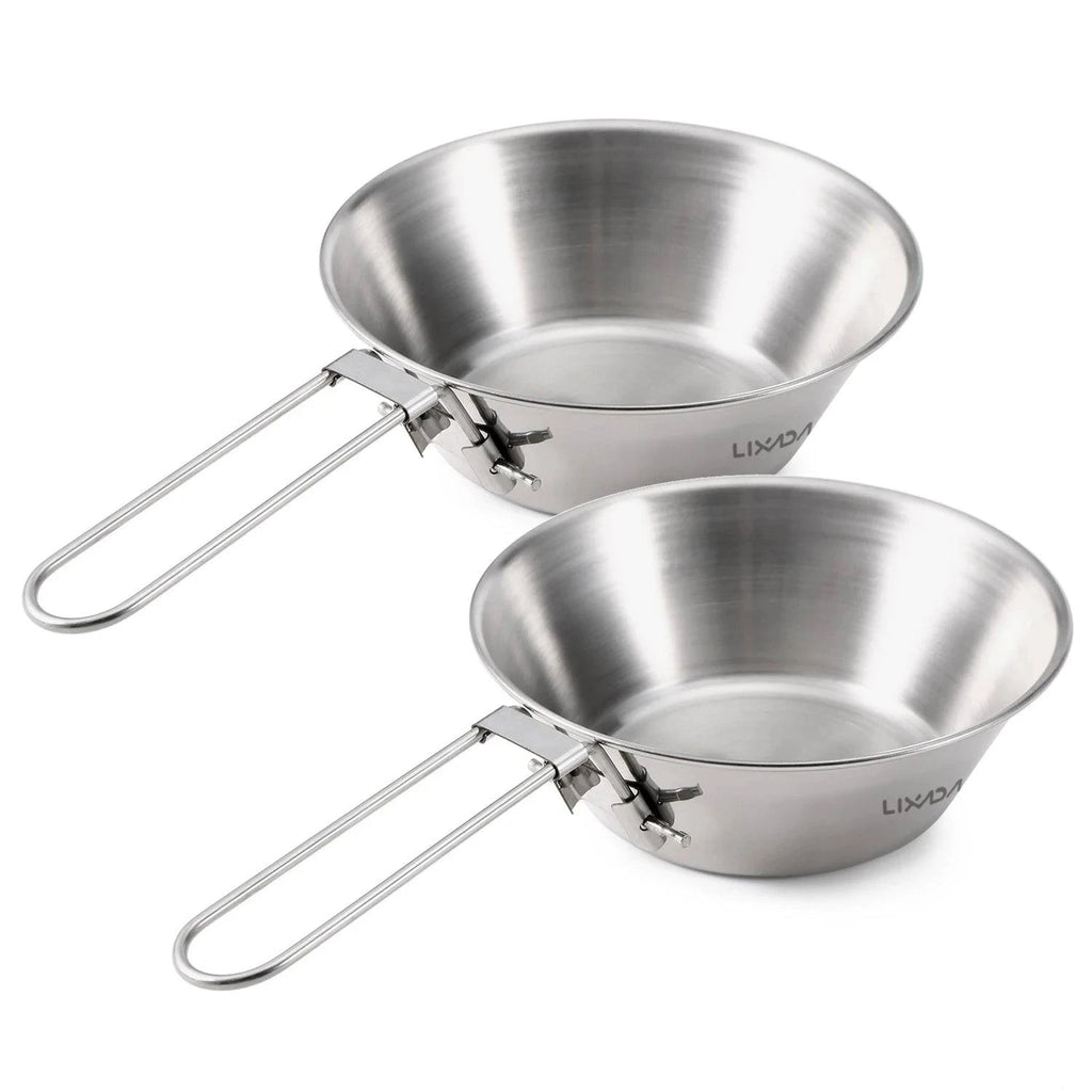 Lixada 260ml Titanium Bowl Stainless Steel Bowl with Foldable Handle for Outdoor Camping Hiking Backpacking Picnic-WAYBIKER