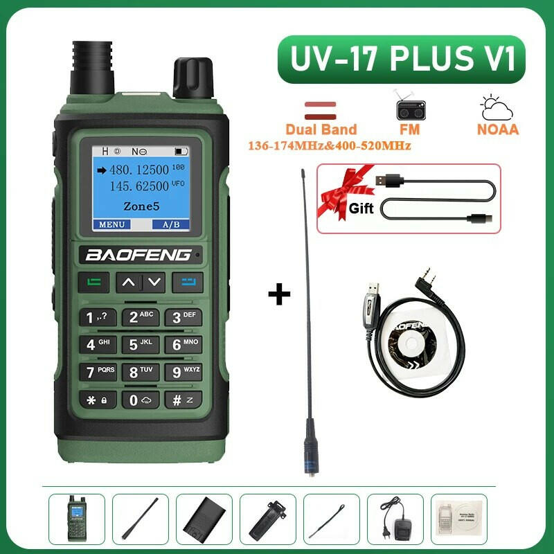UV-17 Plus V1 V2 Baofeng Walkie Talkie 10W Type C Charging Dual/Tri Band Optional No Pro NOAA 1.77 Inch LCD Screen FM Waterproof-WAYBIKER