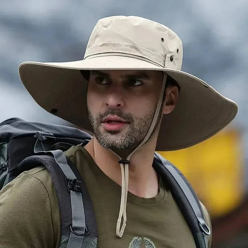 New Sun Protection Fishing Hat Summer Breathable Mesh Camping Hiking Caps Anti-UV Sun Hat Mountaineering Caps Men's Panama Hat-WAYBIKER