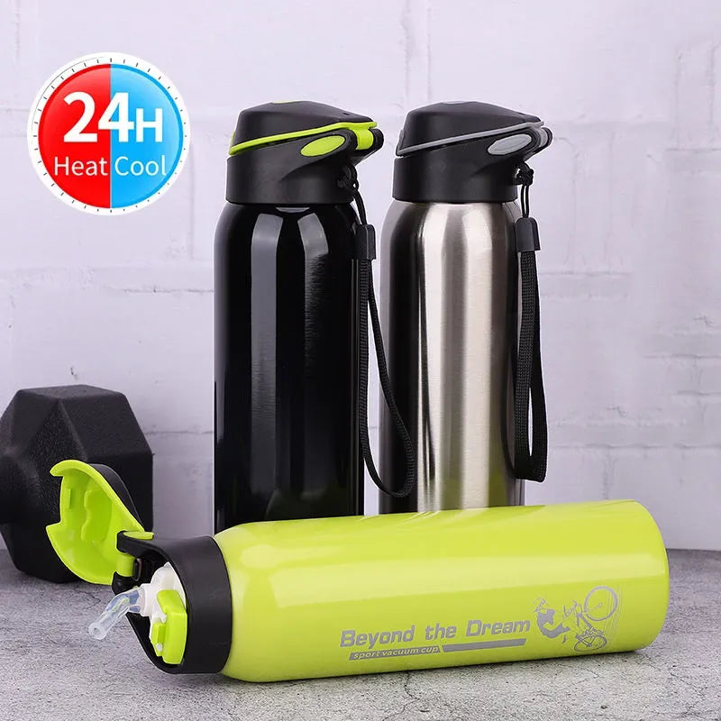 500ML Bicycle Water Bottle Vacuum Stainless Steel Cycling Water Bottle Double Walled Simple Thermo Mug Insulated With Straw