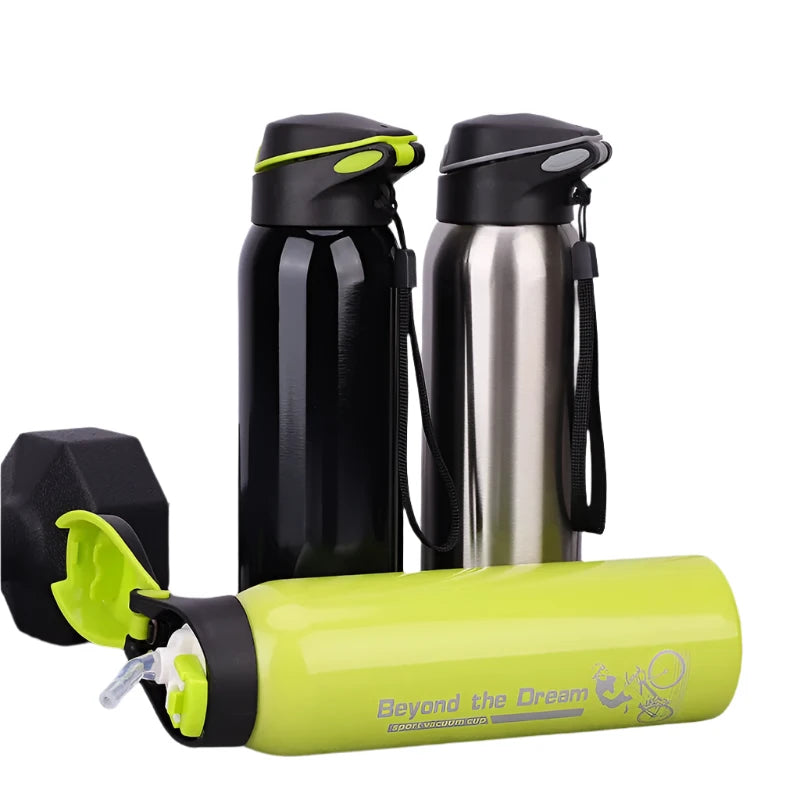 500ML Bicycle Water Bottle Vacuum Stainless Steel Cycling Water Bottle Double Walled Simple Thermo Mug Insulated With Straw