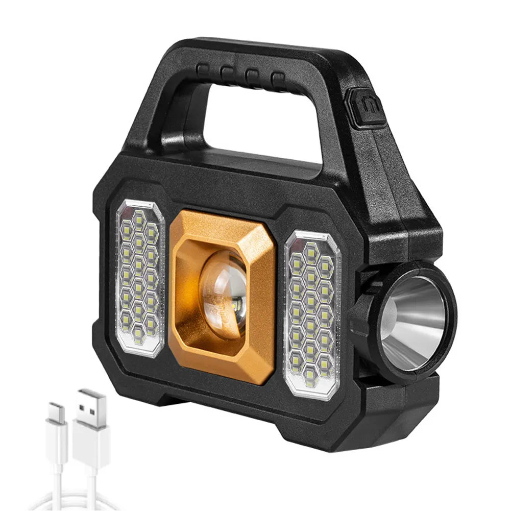 Super Bright Solar LED Camping Flashlight With COB Work Lights USB Rechargeable Handheld 6 Modes Solar Powered Lanterns-WAYBIKER