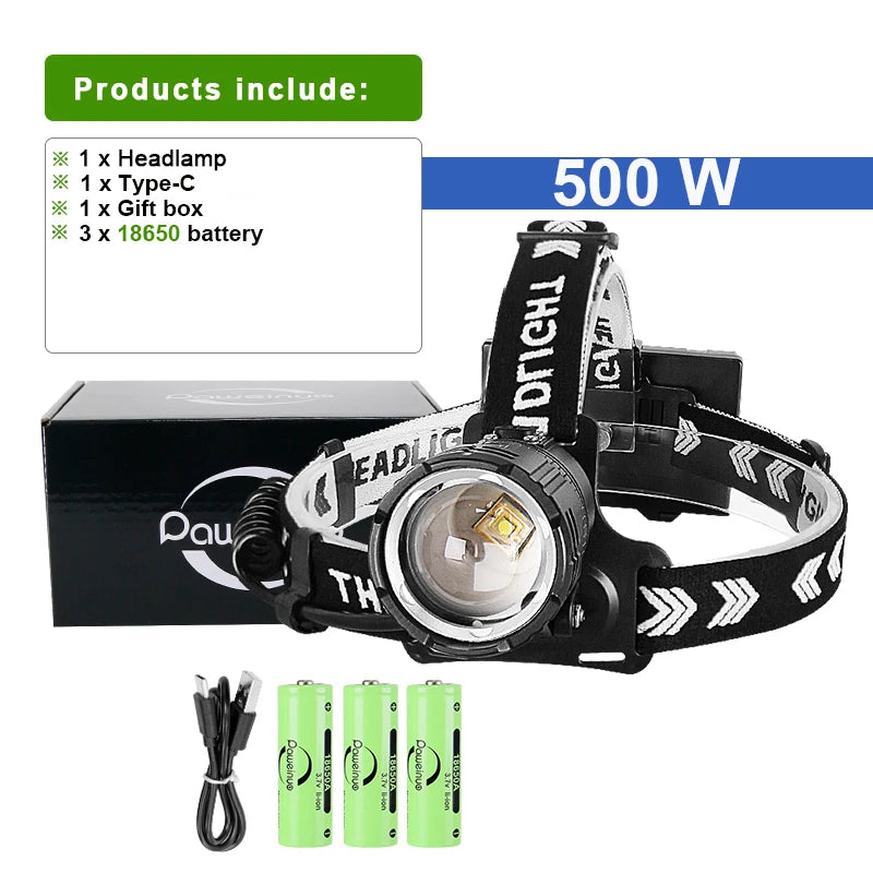High Power Fishing Headlamp Rechargeable Light Headlight Camping Hiking Led Head Flashlights Can Be Used As A Power Bank-WAYBIKER