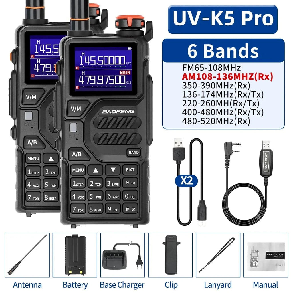1/2PCS Baofeng UV-K5 Pro Air Band Walkie Talkie 12W Wireless Copy Frequency Type-C DTMF Long Range Ham Two Way Radio Receiver-WAYBIKER