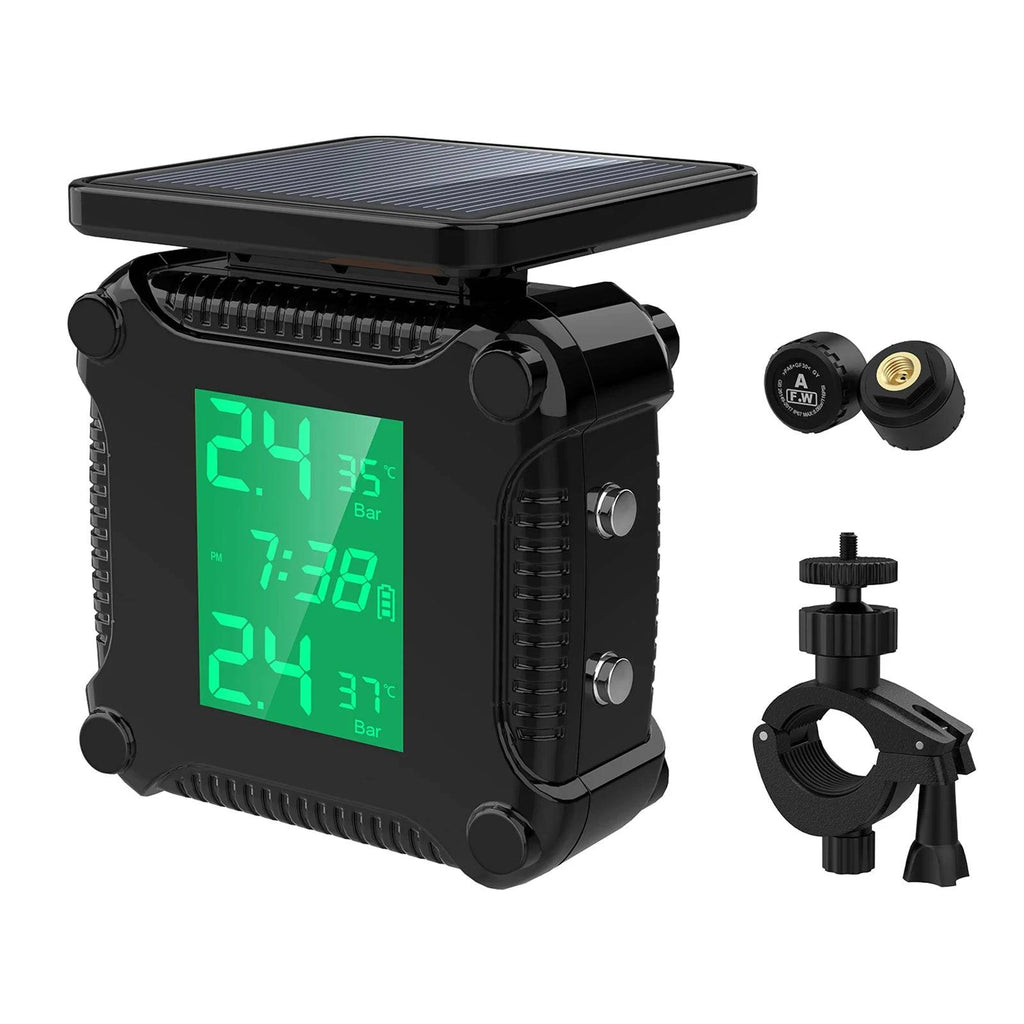 Motorcycle Wireless Tire Pressure Monitoring Waterproof Temperature Alarm USB Rechargeable TPMS with LCD Display-WAYBIKER