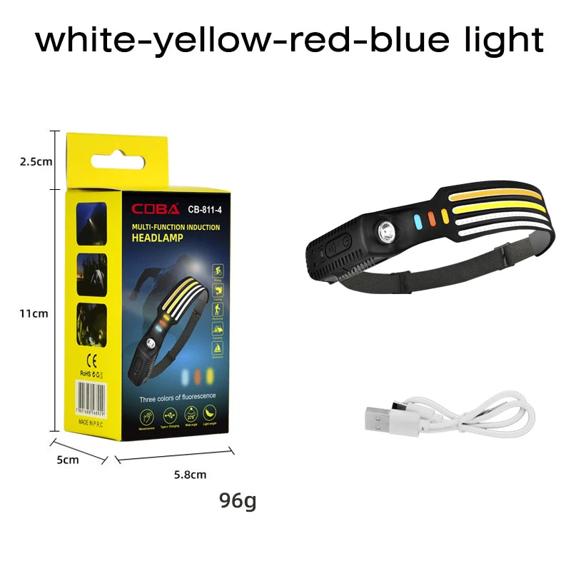 Multimode LED COB Sensor Headlight Built-In Battery USB Rechargeable Waterproof Headlamp Outdoor Camping Fishing Lantern-WAYBIKER