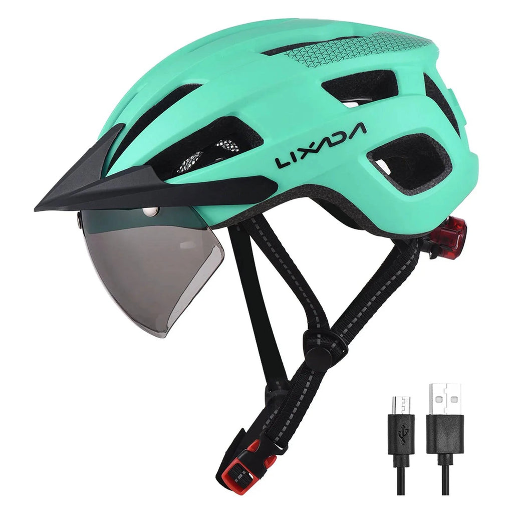 MT Bike Helmet with Windshield Sun Visor & Rechargeable Tail Light  Adjustable Bicycle Helmet for Safety and Protection-WAYBIKER