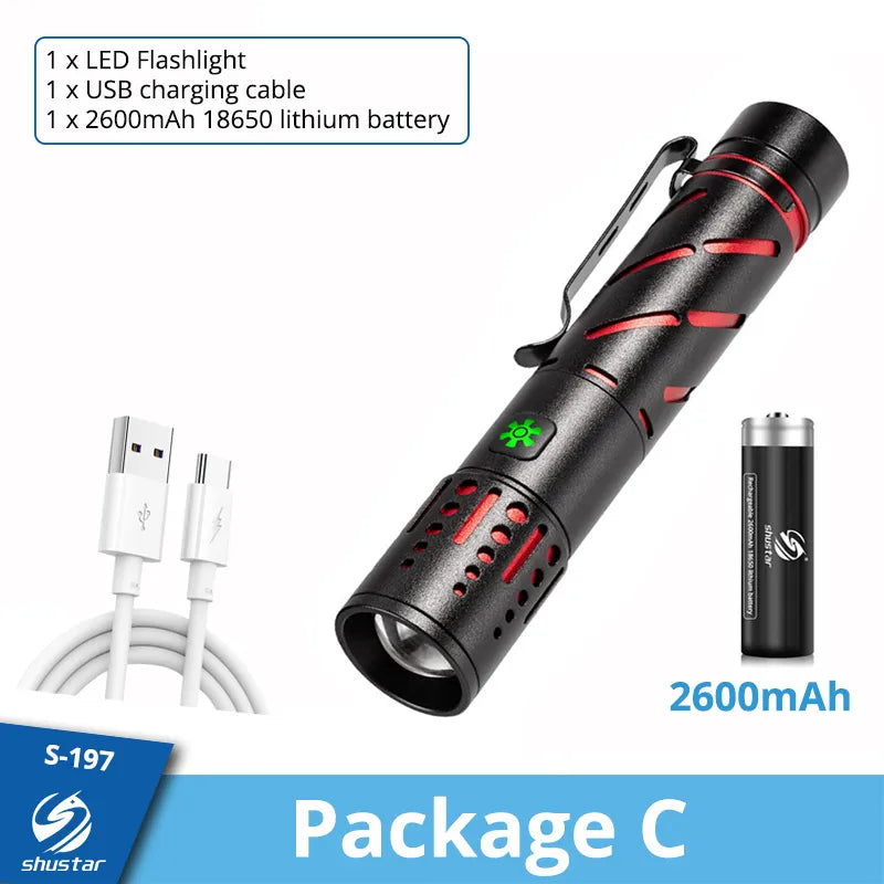 High-power LED Flashlight with 30W-LED Lamp Beads, Ultra-long Lighting Distance, Telescopic Zoom, Waterproof Aluminum Alloy Lamp-WAYBIKER