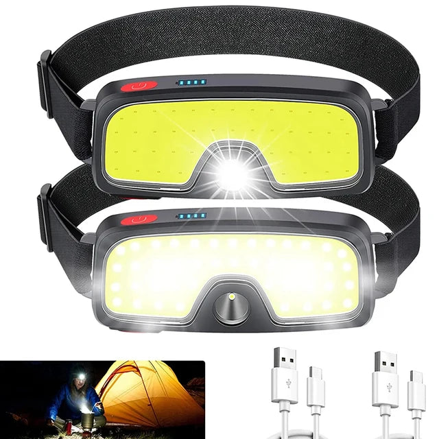 New Upgrade Portable LED Head Lamp Built-in 1200mah Battery COB Headlight USB-C Rechargeable Waterproof Torch Camping Flashlight-WAYBIKER