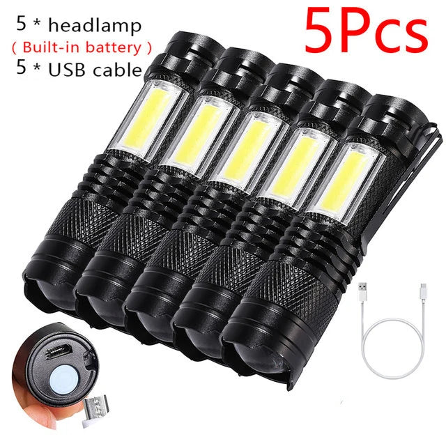 Mini Portable Flashlight Q5+COB Strong Light Zoom 3 Modes Torch Built In Battery USB Rechargeable Lamp Outdoor Camping Lantern-WAYBIKER