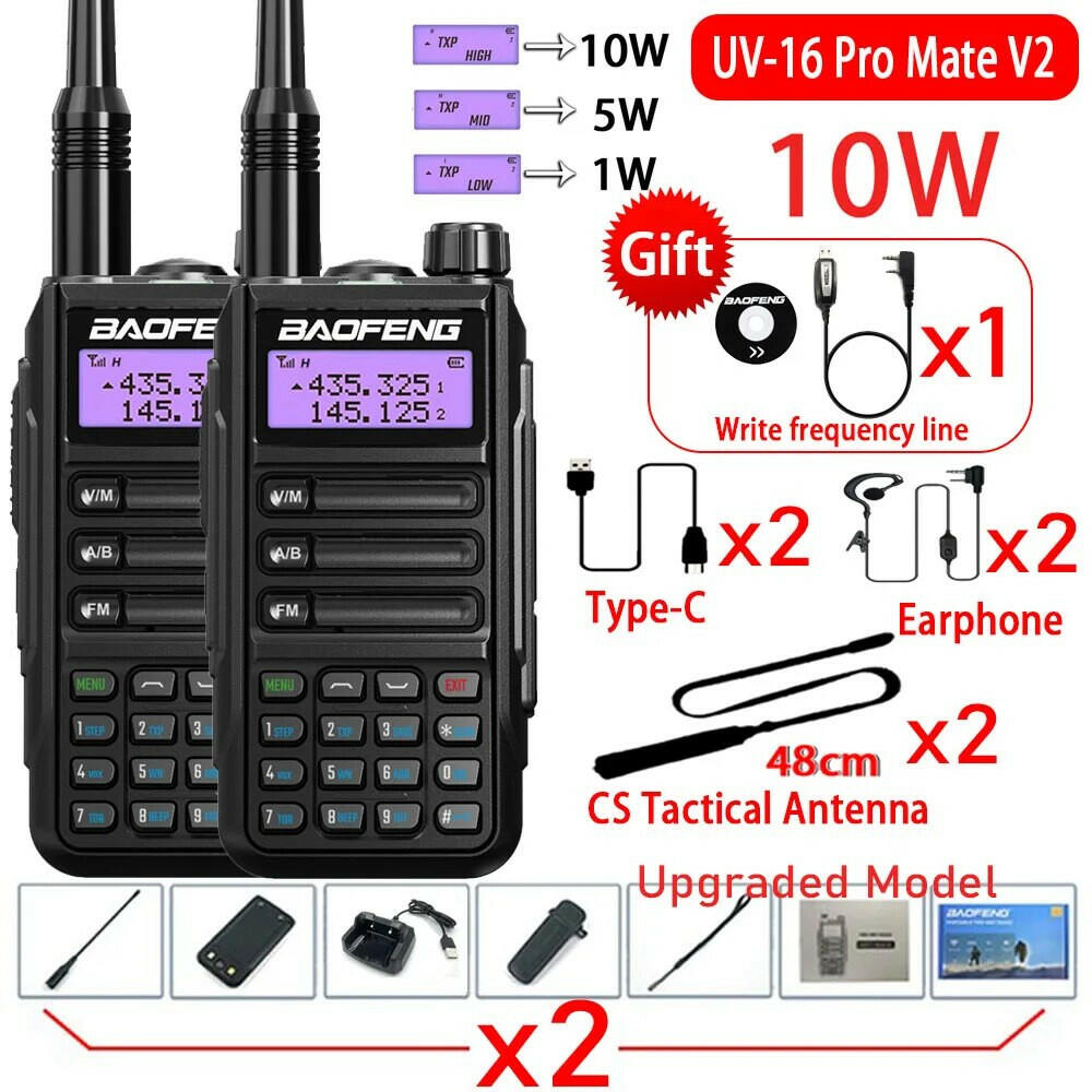 2Pack Baofeng UV16 Pro V2 Walkie Talkie 10W VHF UHF Dual Band Two Way CB Ham Radio UV-16 Portable Radio Transceiver UV5R UV10R-WAYBIKER