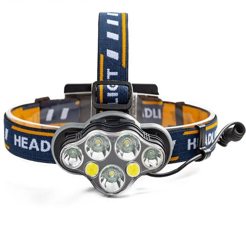 USB Rechargeable Headlamp 8 LED Headlights with Helmet Clip Red Warning Lights Head Flashlight for Outdoor Camping Fishing-WAYBIKER