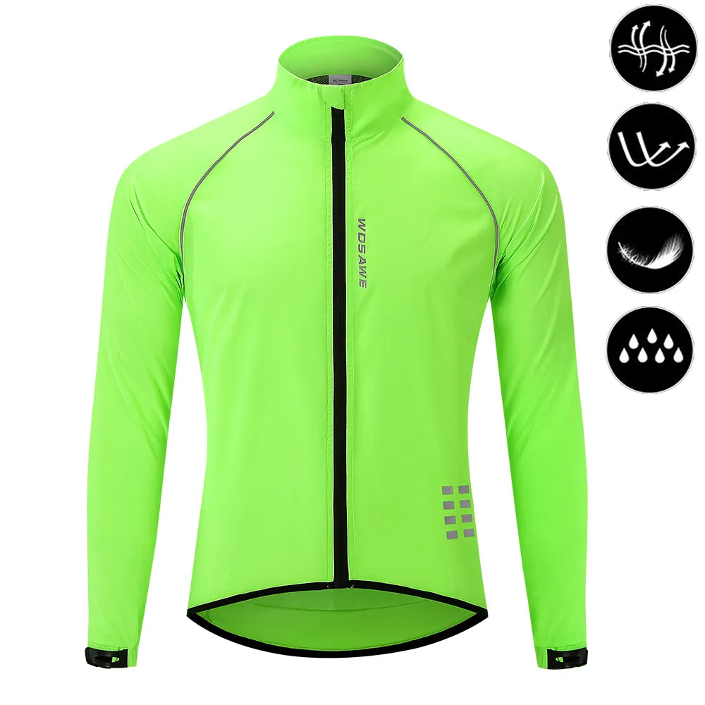 WOSAWE Men's Cycling Windbreaker Ultralight Reflective Windproof Jacket Men MTB Road Bike Wind Coat Long Sleeve Bicycle Clothing-WAYBIKER