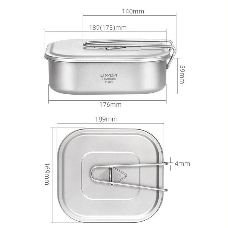 1100ml Ultralight Titanium Lunch Box with Foldable Handle for Outdoor Camping Equipment Hiking Travel Picnic Tableware Supplies-WAYBIKER