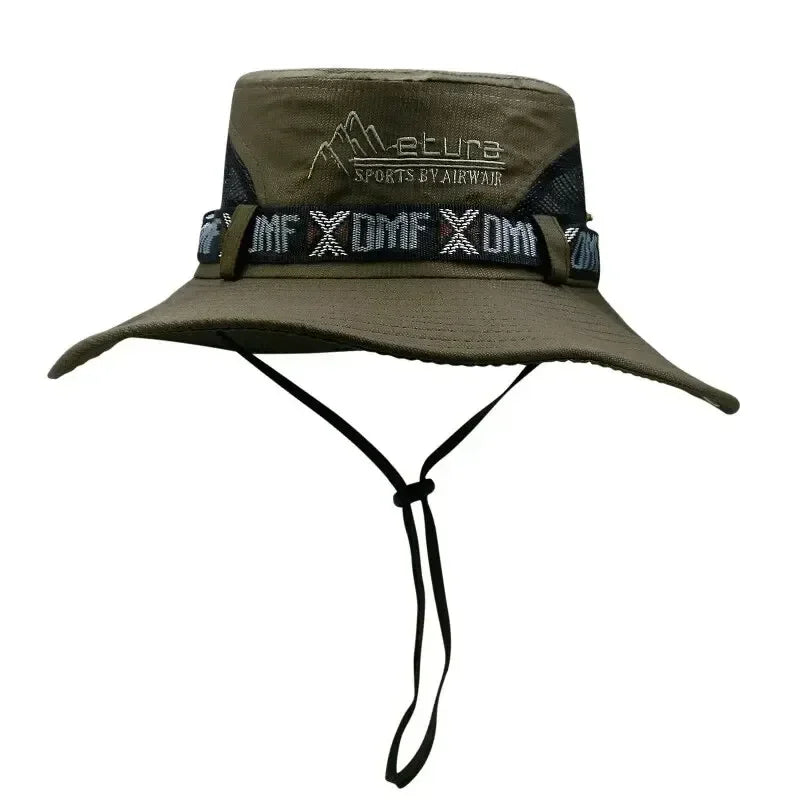 Summer Men Bucket Hat Outdoor UV Protection Wide Brim Panama Safari Hunting Hiking Hat Mesh Fisherman Hat Beach Sunscreen Cap-WAYBIKER