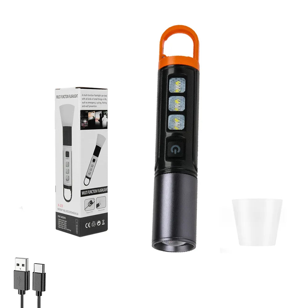White Laser Flashlight Internal 18650 Rechargeable Torch 5Modes Zoom Hook Hanging Side Tungsten Wire Camping Lamp with Lampshade-WAYBIKER