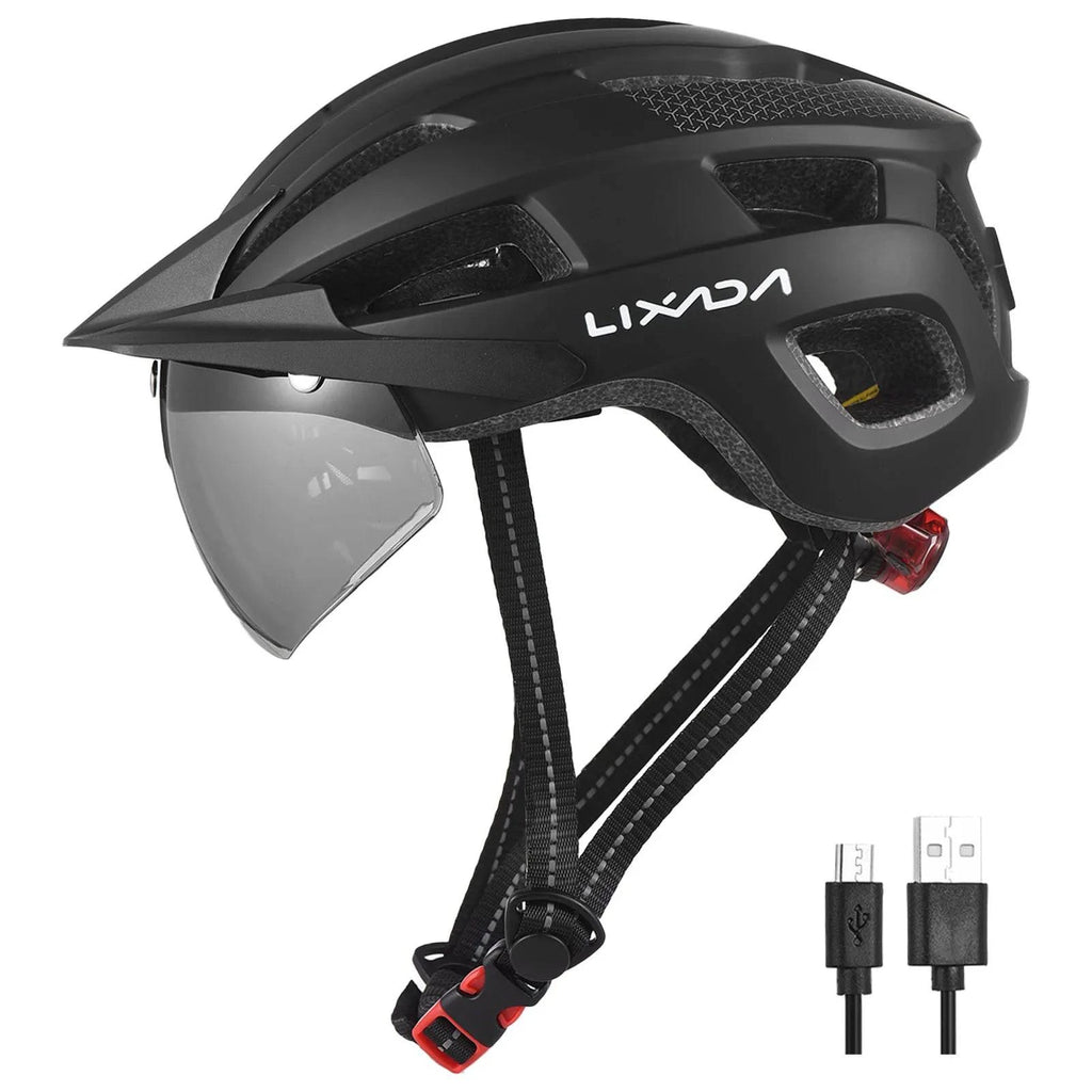 MT Bike Helmet with Windshield Sun Visor & Rechargeable Tail Light  Adjustable Bicycle Helmet for Safety and Protection-WAYBIKER