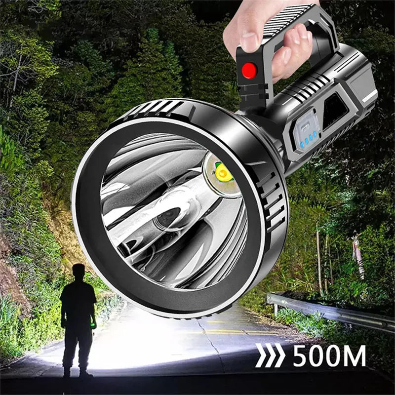 Powerful LED Flashlight Portable Searchlight Camping Flashlight Rechargeable Spotlight Outdoor Waterproof Handheld LED Torch-WAYBIKER