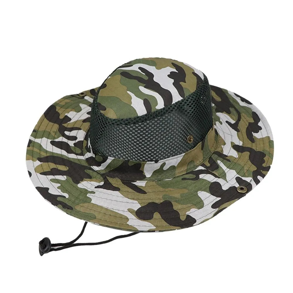 Outdoor Breathable Mesh Camouflage Bucket Hat Sun Protection Hunting Fishing Hiking Cap-WAYBIKER