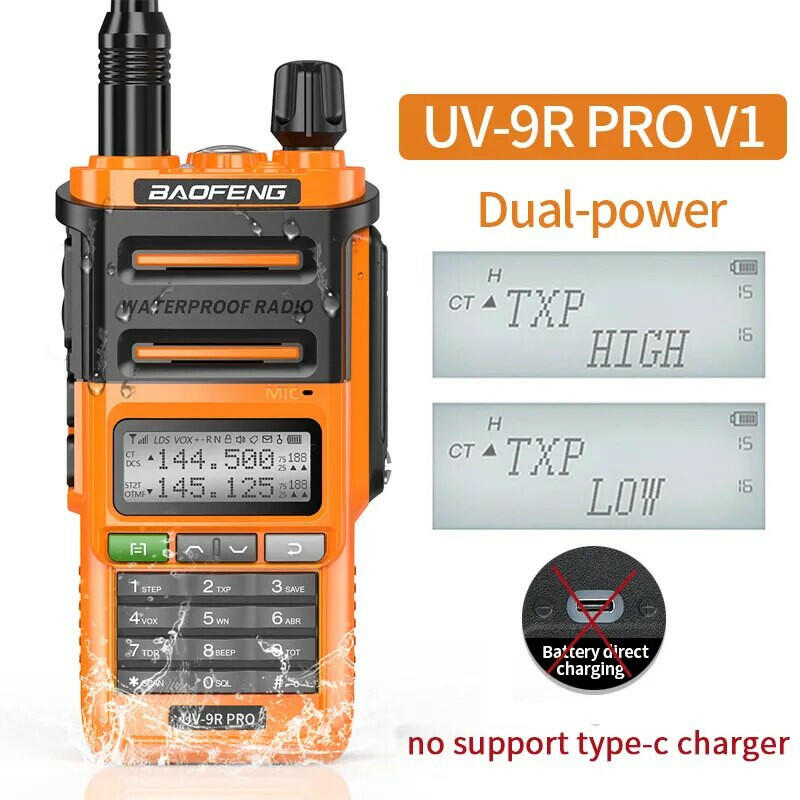 2023 Baofeng UV-9R Pro V1 V2 Waterproof IP68 16KM Walkie Talkie Type-C Charger UHF VHF Long Range UV-5R Upgrade Ham CB Radio-WAYBIKER