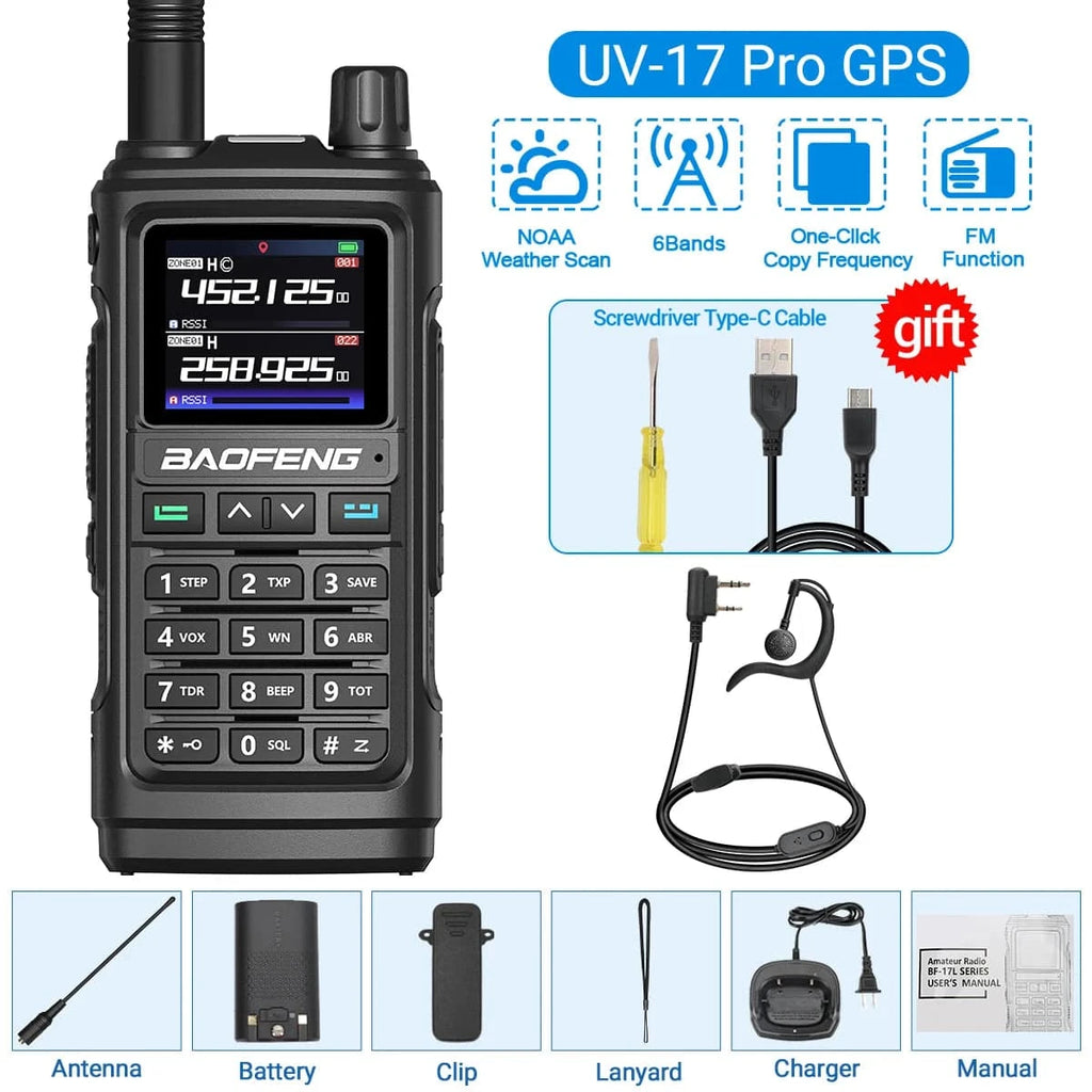 Baofeng UV-17 PRO GPS Air Band Walkie Talkie 999CH Wireless Copy Frequency NOAA Six Bands Amateur Ham Two Way Radio for Hunting-WAYBIKER